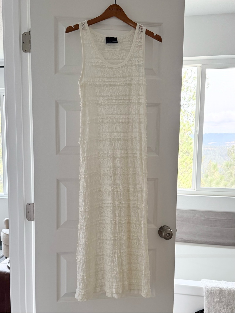 CYNTHIA ROWLEY Cream Sheer Lace Sleeveless Maxi Dress
